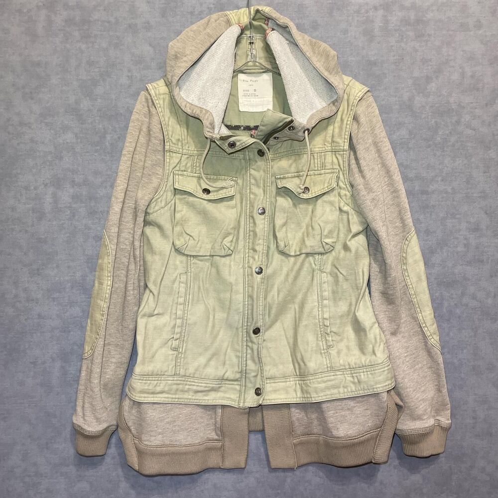 Free People green and khaki hooded zip/button jacket